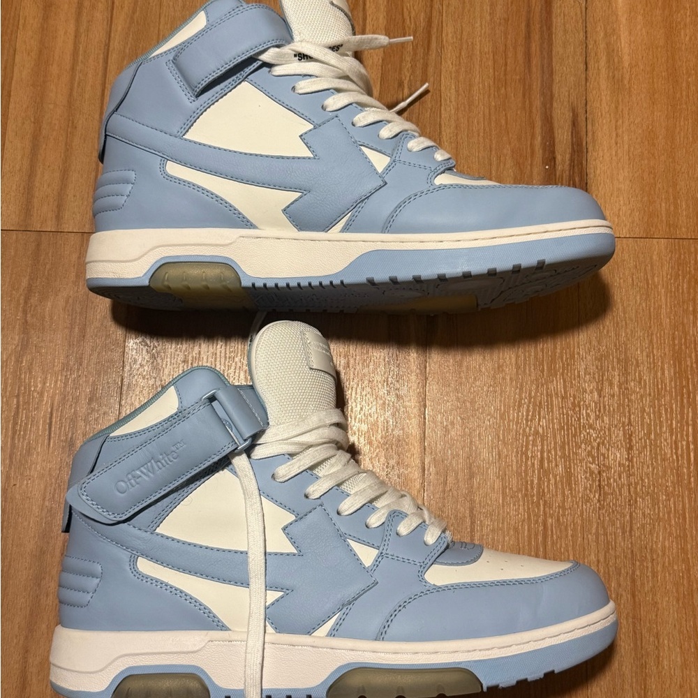 Off-White Out Of Office Mid Leather men Sneaker in White and Baby Blue 13 46